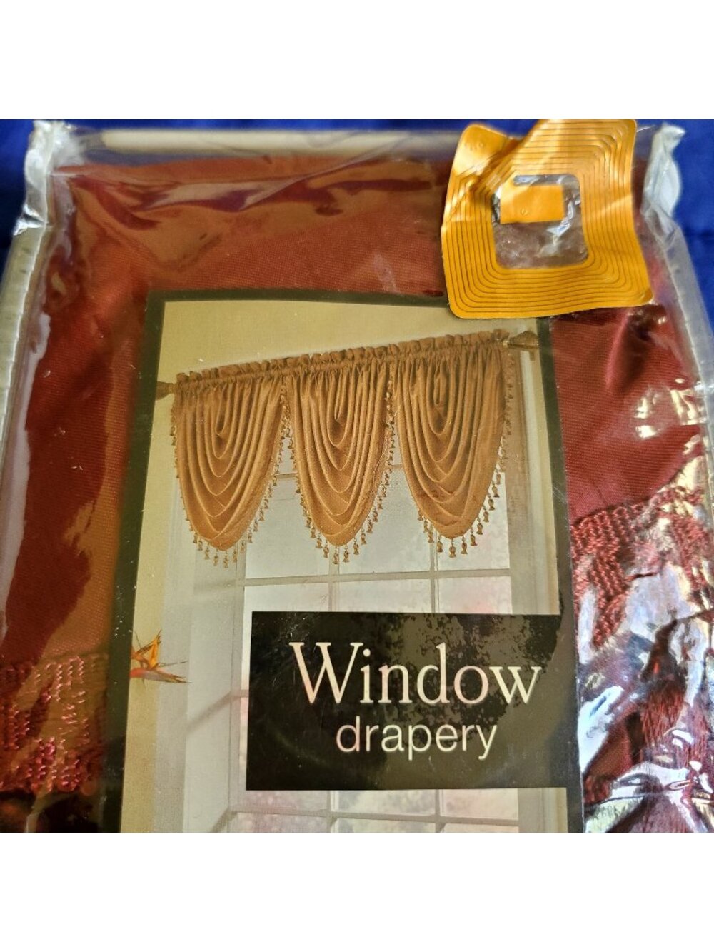 NWT Vtg  "AnnaBella" 36Wx26" SCARLET Waterfall Valance Bead, Ball Fringe Sateen